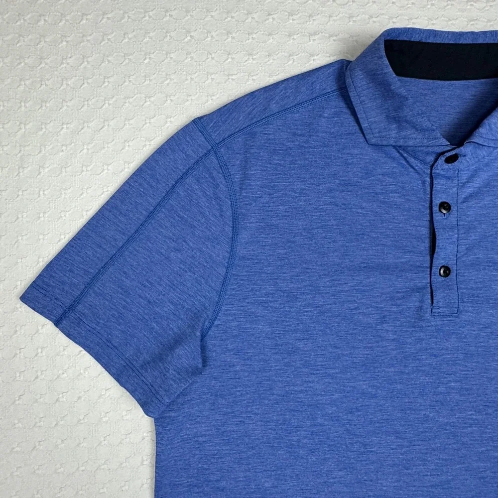 Lululemon Polo Shirt Golf Athleisure Men XL Blue Heather Athletic Stretch Casual